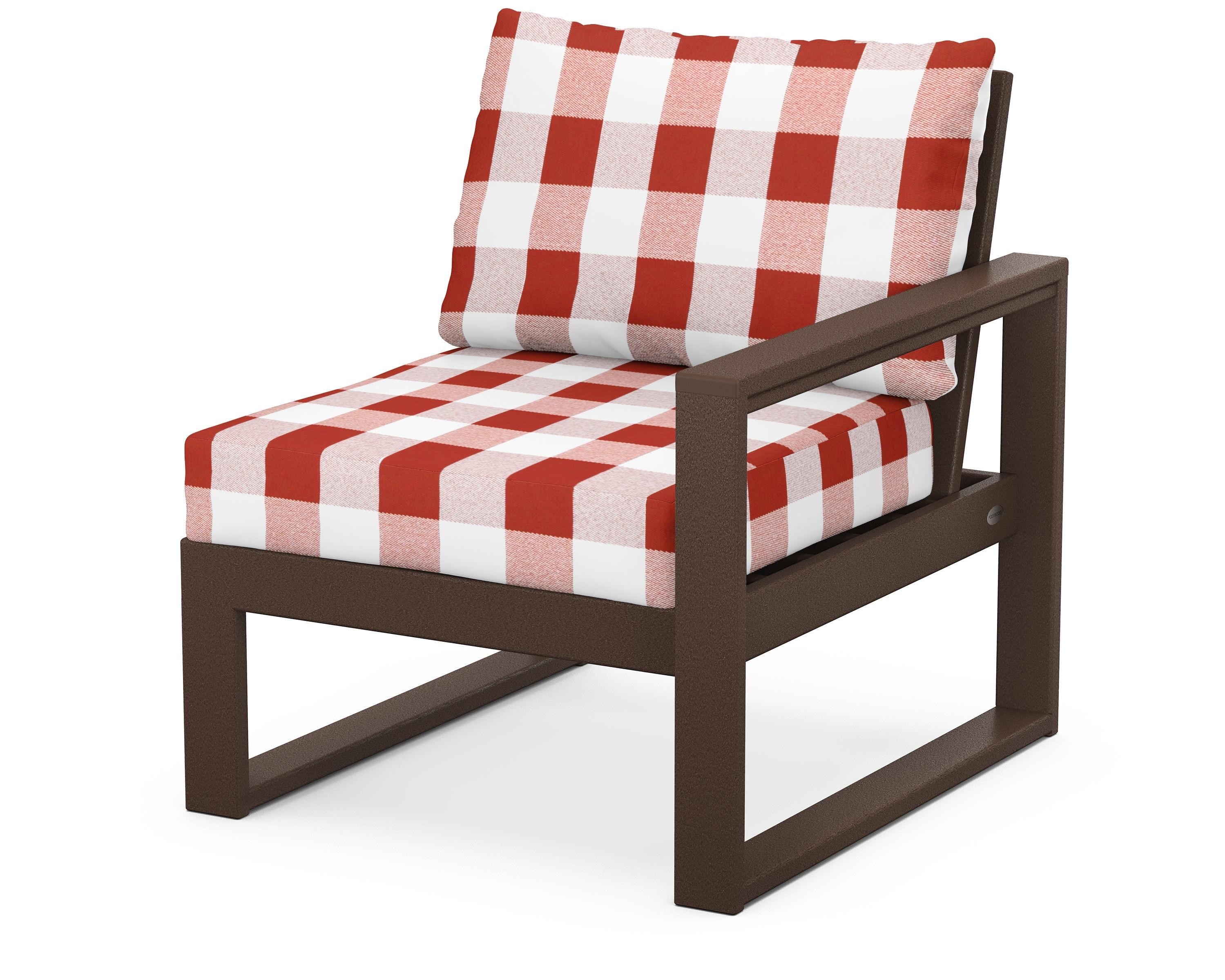 POLYWOOD® EDGE Modular Right Arm Chair in Mahogany / Buffalo Plaid Crimson