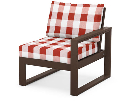 POLYWOOD® EDGE Modular Right Arm Chair in Mahogany / Buffalo Plaid Crimson