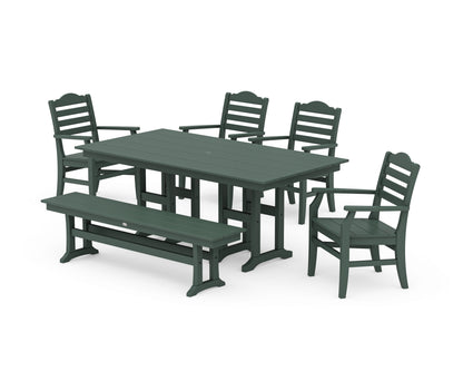 POLYWOOD® Savannah 6-Piece Farmhouse Dining Set with Bench in Green