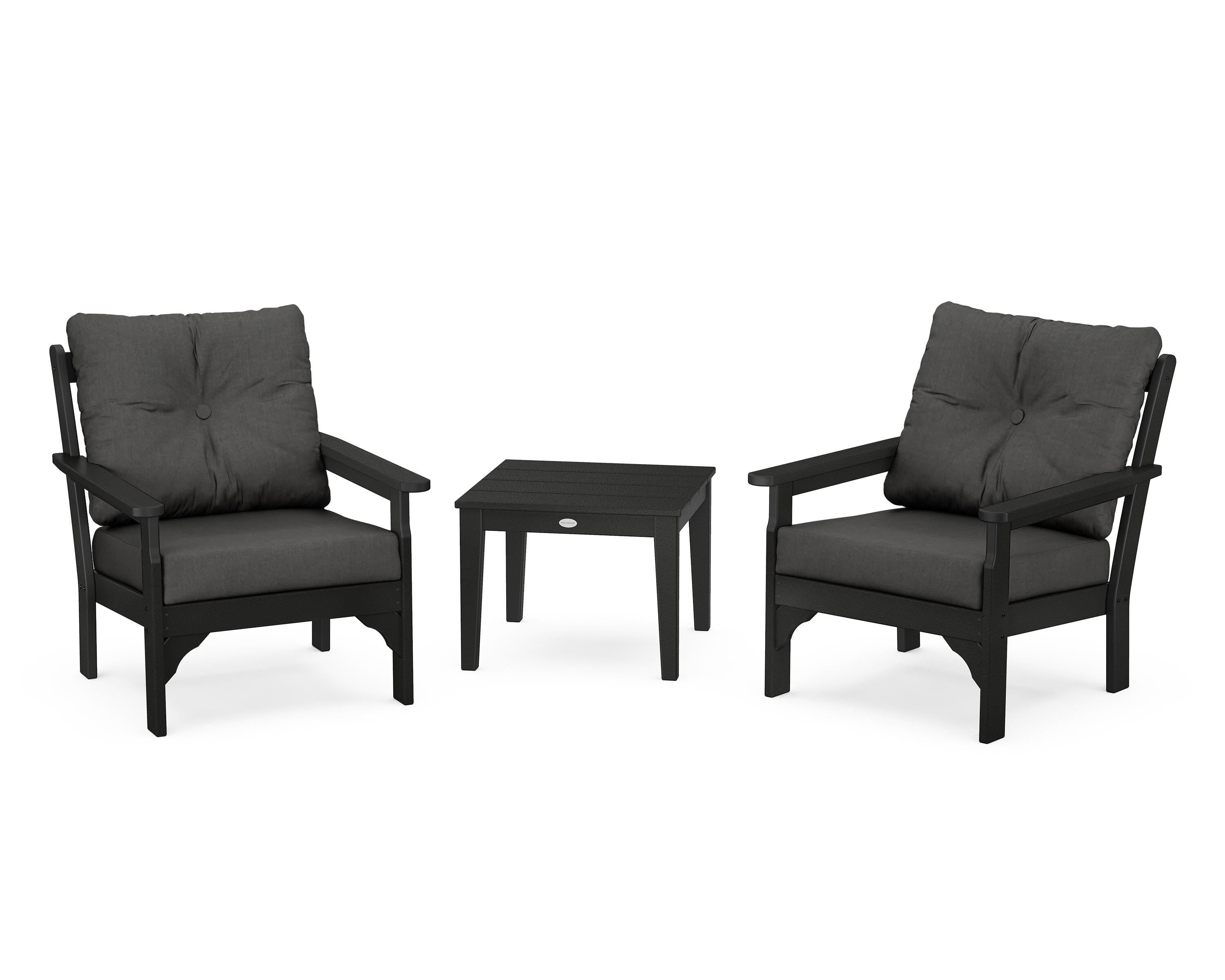 POLYWOOD® Vineyard 3-Piece Deep Seating Set in Black / Spectrum Carbon