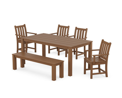 POLYWOOD® Traditional Garden 6-Piece Parsons Dining Set with Bench in Teak