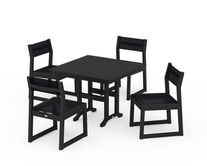POLYWOOD® EDGE Sling Side Chair 5-Piece Farmhouse Dining Set in Black / Black Sling