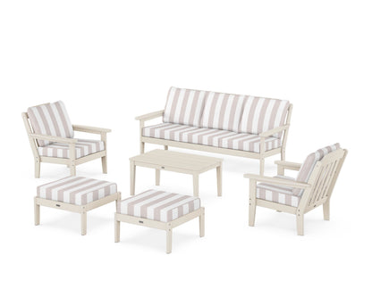Country Living Cottage 6-Piece Lounge Sofa Set in Sand / Cabana Stripe Dune Burlap