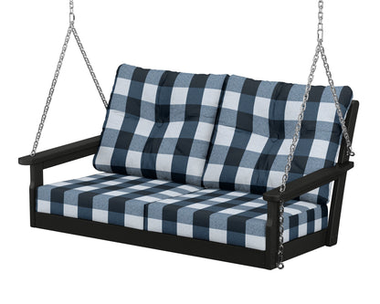 POLYWOOD® Vineyard Deep Seating Swing in Black / Buffalo Plaid Marine Indigo
