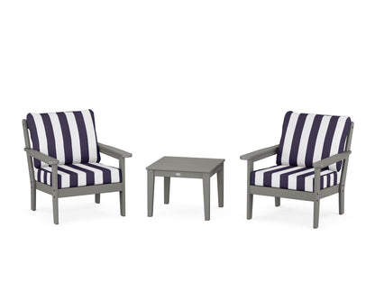 Country Living Cottage 3-Piece Deep Seating Set in Slate Grey / Cabana Stripe Navy