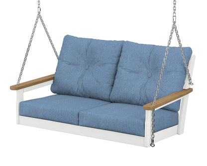 POLYWOOD® Vineyard Deep Seating Swing in White / Natural / Sky Blue