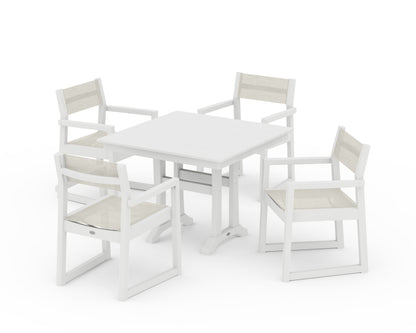 POLYWOOD® EDGE Sling 5-Piece Farmhouse Dining Set with Trestle Legs in White / Parchment Sling