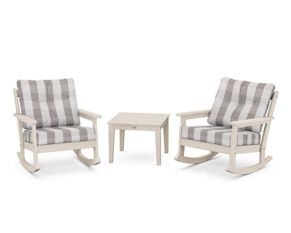 POLYWOOD® Vineyard 3-Piece Deep Seating Rocker Set in Sand / Buffalo Plaid Grey Mist