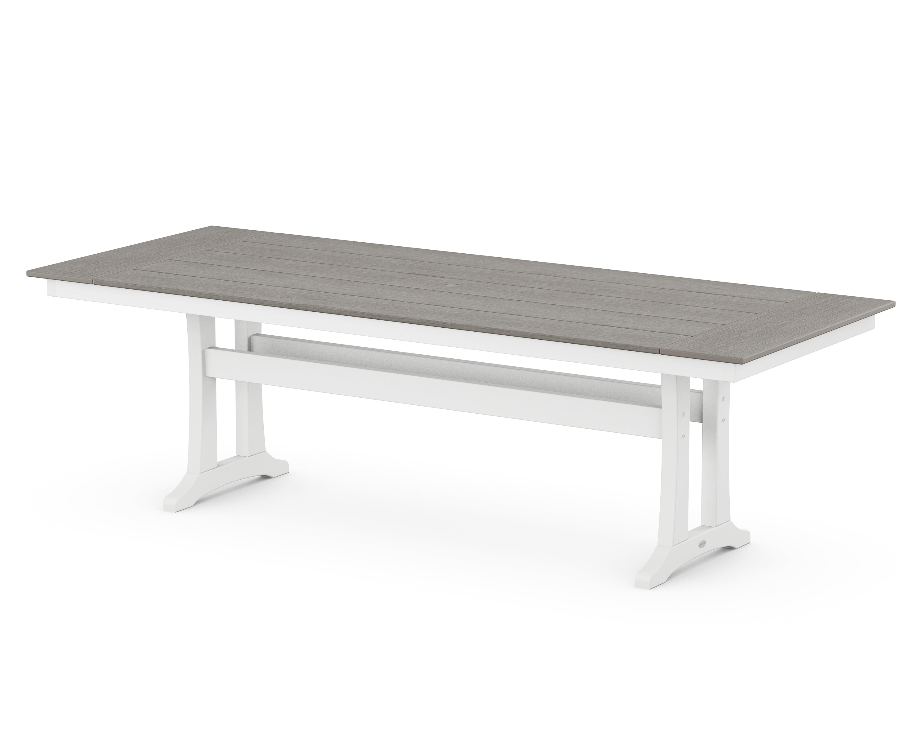 POLYWOOD® Farmhouse Trestle 38" x 96" Dining Table in White / Driftwood