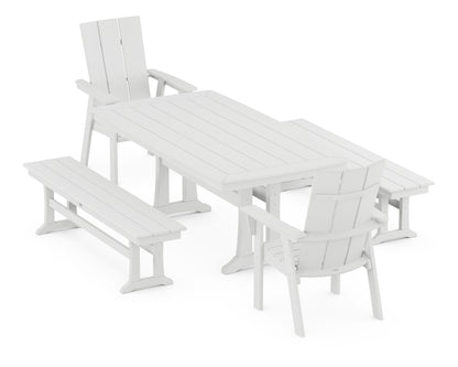 POLYWOOD® Modern Adirondack 5-Piece Dining Set with Trestle Legs in White