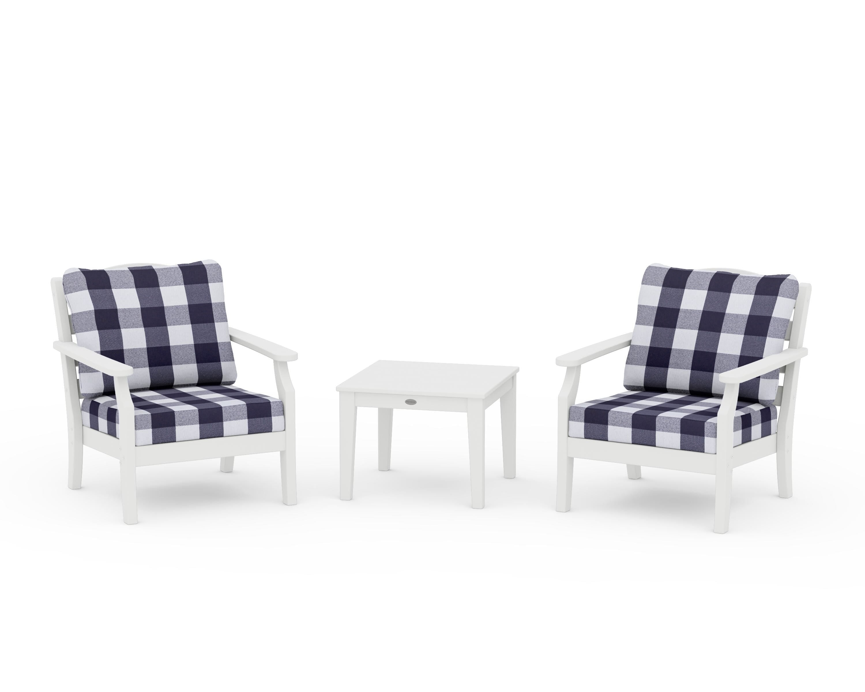 Draper James™ by  POLYWOOD® Savannah 3-Piece Deep Seating Set in White / Buffalo Plaid Navy