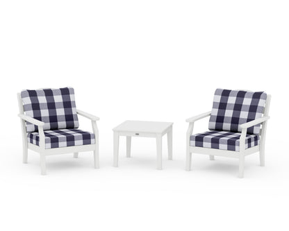 Draper James™ by  POLYWOOD® Savannah 3-Piece Deep Seating Set in White / Buffalo Plaid Navy