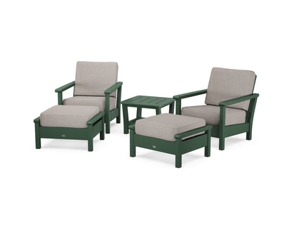 POLYWOOD® Harbour 5-Piece Deep Seating Chair Set in Green / Weathered Tweed