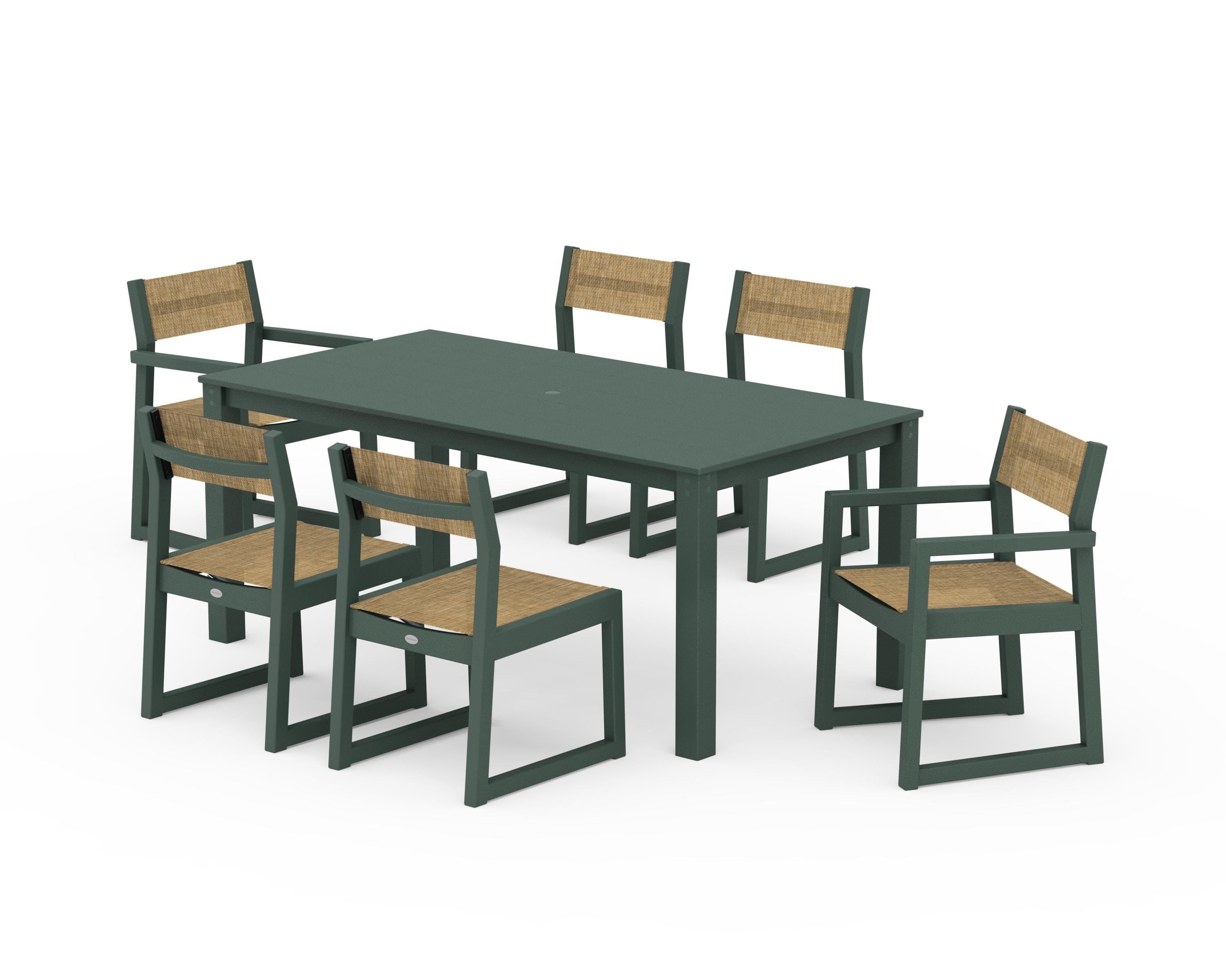 POLYWOOD® EDGE Sling 7-Piece Parsons Dining Set in Green / Burlap Sling