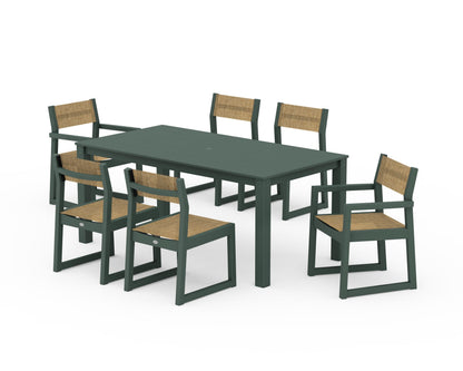 POLYWOOD® EDGE Sling 7-Piece Parsons Dining Set in Green / Burlap Sling