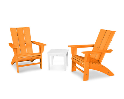 POLYWOOD® Modern 3-Piece Curveback  Adirondack Set in Tangerine / White