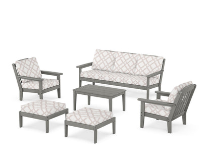 Country Living Cottage 6-Piece Lounge Sofa Set in Slate Grey / Trellis Dune Burlap