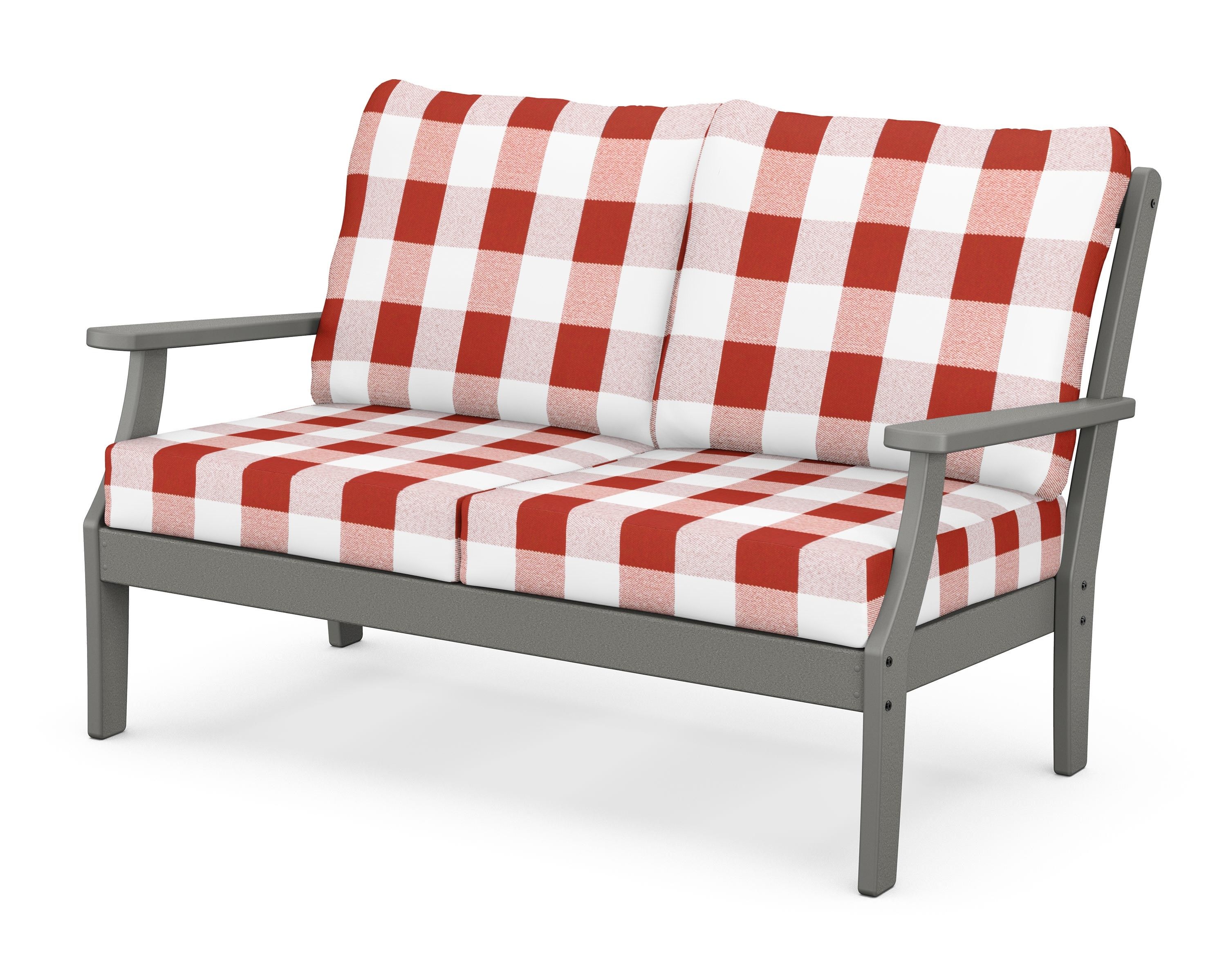 POLYWOOD® Braxton Deep Seating Loveseat in Slate Grey / Buffalo Plaid Crimson