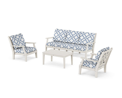 Country Living Wovendale 4-Piece Deep Seating Set with Sofa in Sand / Trellis Sky Blue