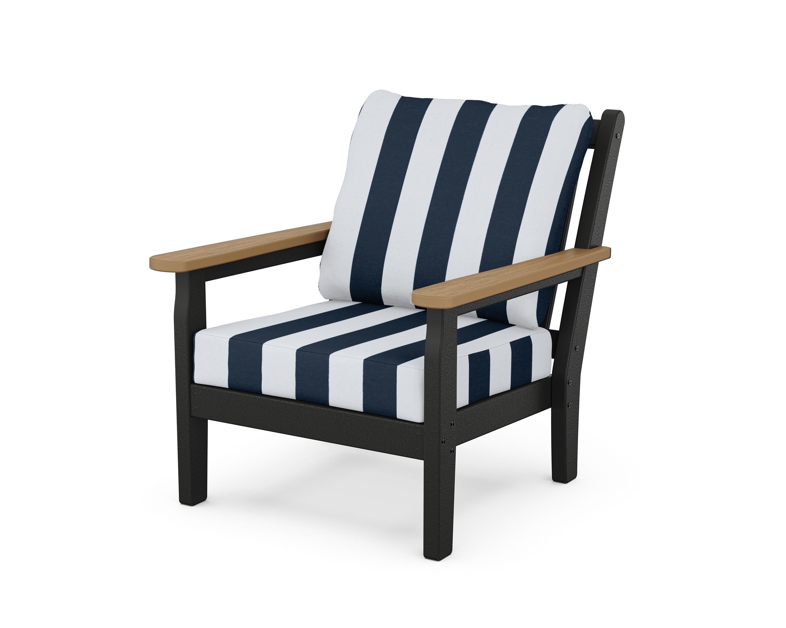 POLYWOOD® Chippendale Deep Seating Chair in Black / Natural / Cabana Stripe Marine Indigo