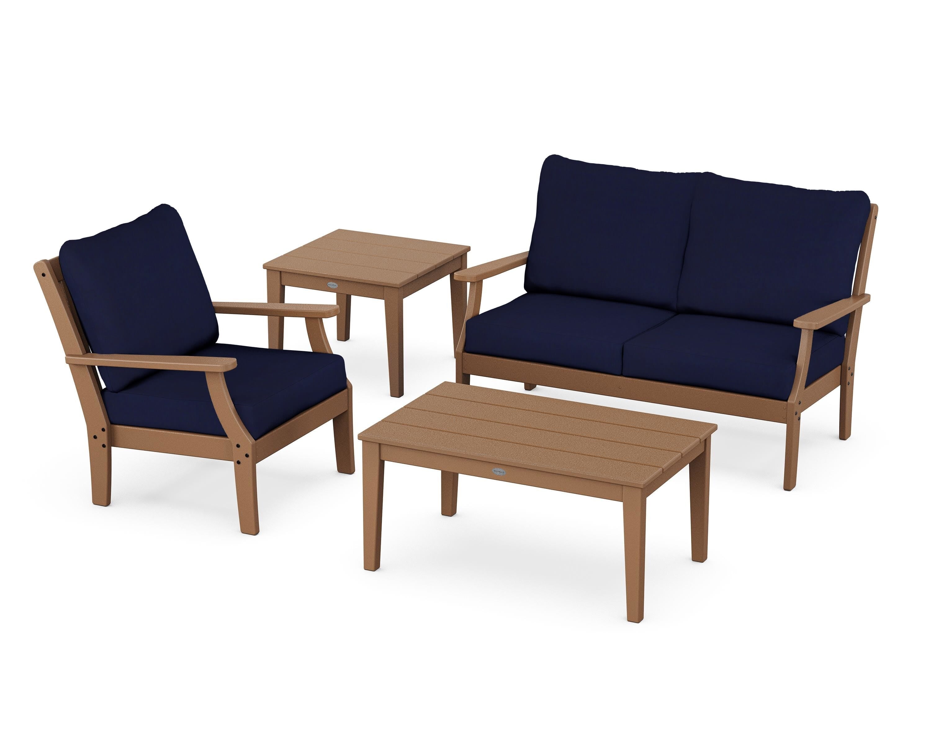 POLYWOOD® Braxton 4-Piece Deep Seating Set in Teak / Navy