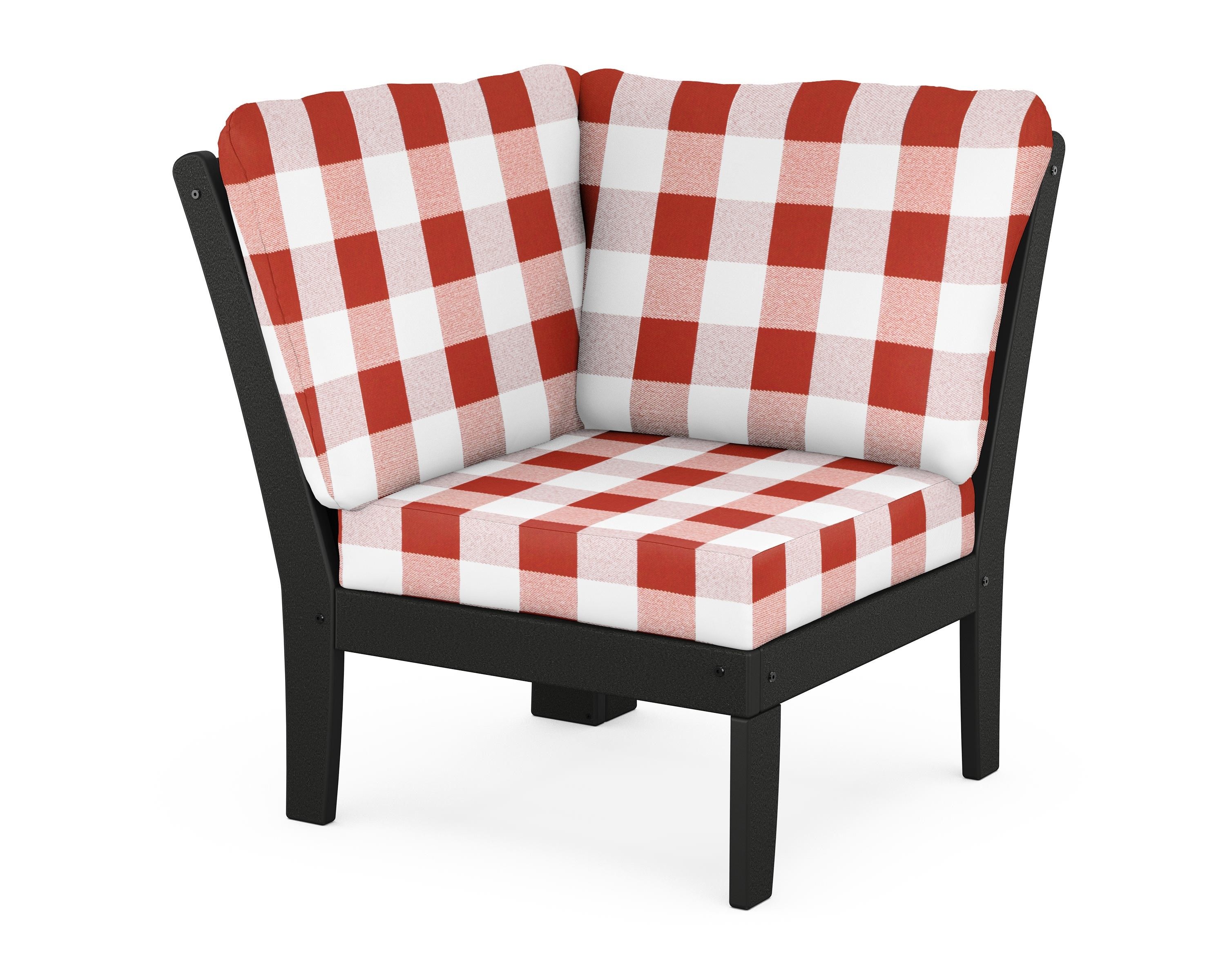 POLYWOOD® Braxton Modular Corner Chair in Black / Buffalo Plaid Crimson