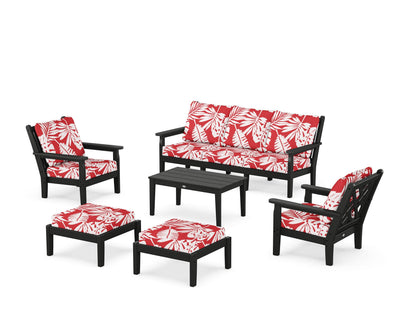 POLYWOOD® Chippendale 6-Piece Lounge Sofa Set in Black / Leaf Crimson