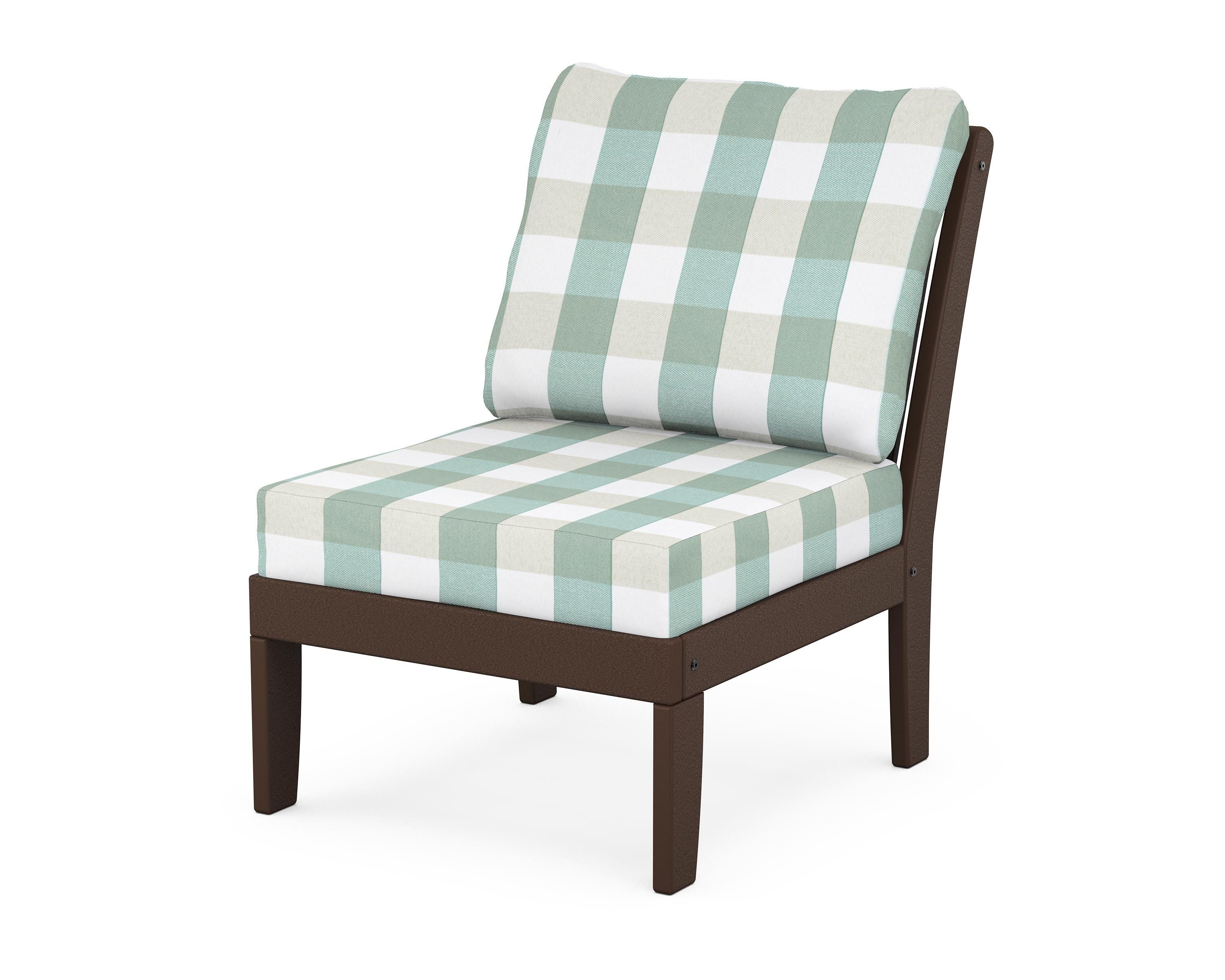 POLYWOOD® Braxton Modular Armless Chair in Mahogany / Buffalo Plaid Glacier Spa