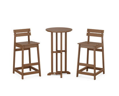 POLYWOOD® Modern Studio Plaza Lowback Bar Chair 3-Piece Bistro Set in Teak