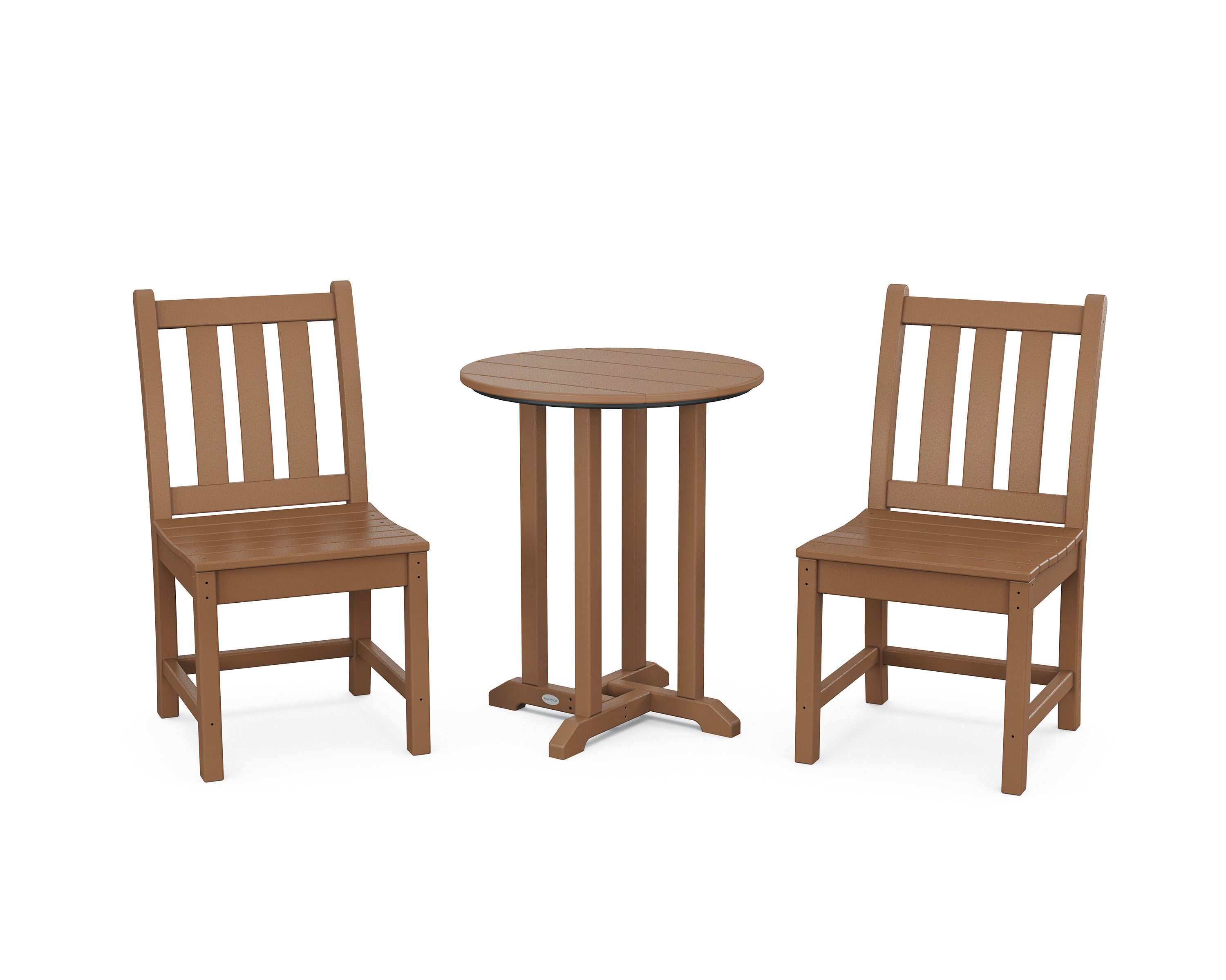 POLYWOOD® Traditional Garden Side Chair 3-Piece Round Bistro Dining Set in Teak