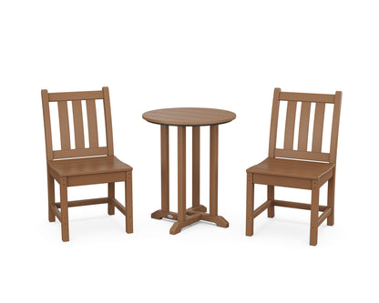 POLYWOOD® Traditional Garden Side Chair 3-Piece Round Bistro Dining Set in Teak