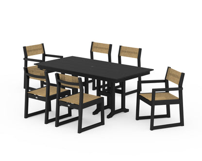 POLYWOOD® EDGE Sling 7-Piece Farmhouse Dining Set in Black / Burlap Sling