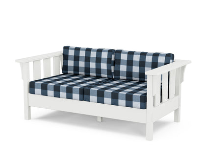 Martha Stewart by POLYWOOD® Acadia Deep Seating Loveseat in White / Buffalo Plaid Marine Indigo