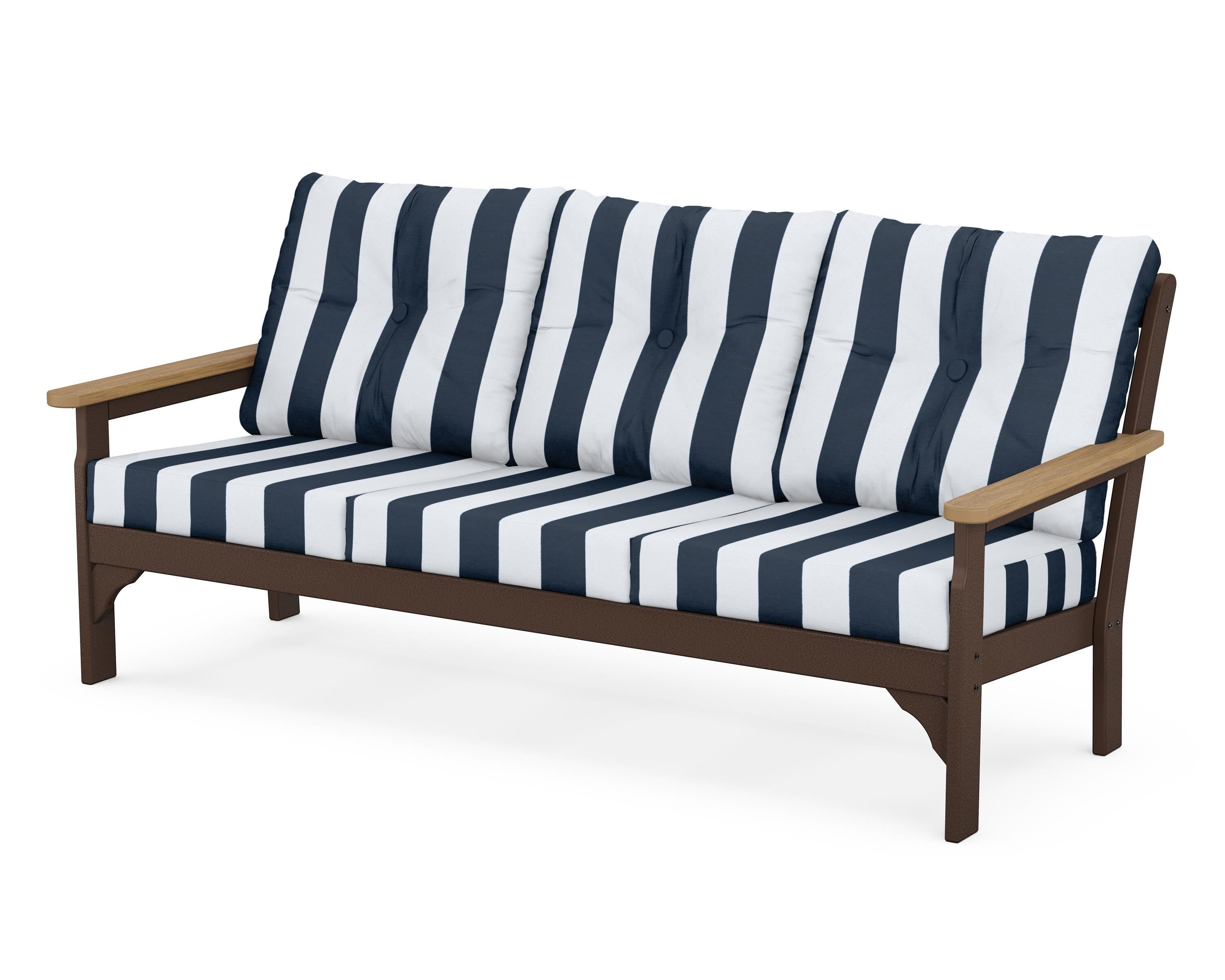POLYWOOD® Vineyard Deep Seating Sofa in Mahogany / Natural / Cabana Stripe Marine Indigo