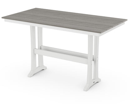 POLYWOOD® Farmhouse Trestle 37" x 72" Bar Table in White / Driftwood