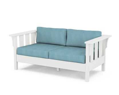 Martha Stewart by POLYWOOD® Acadia Deep Seating Loveseat in White / Lattice Sky Blue