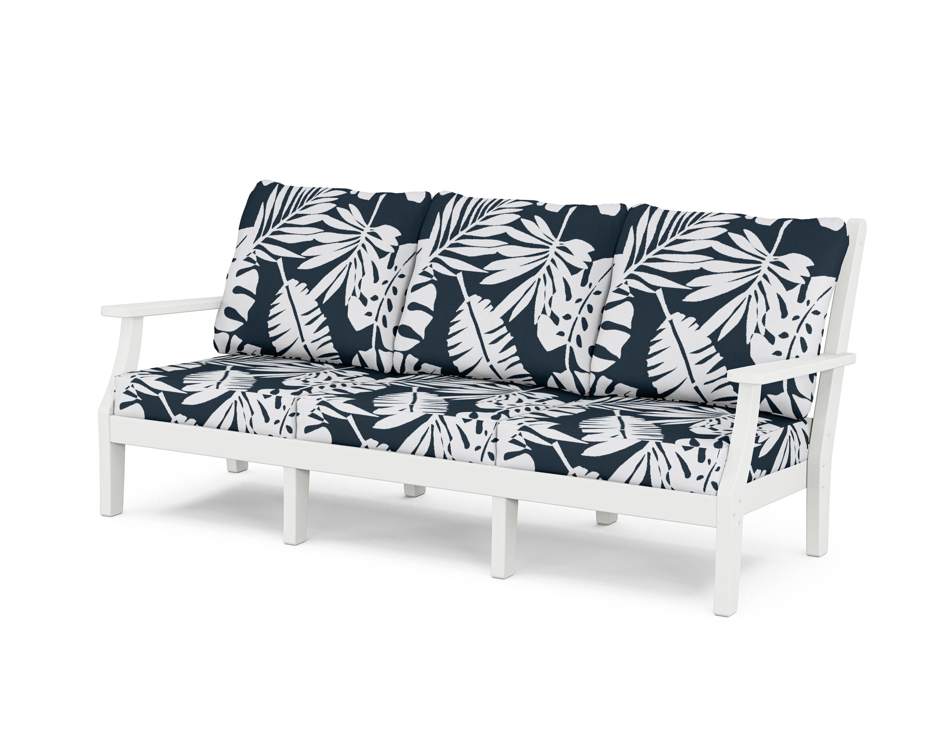 Country Living Wovendale Deep Seating Sofa in White / Leaf Marine Indigo