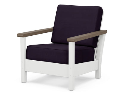 POLYWOOD® Harbour Deep Seating Chair in White / Kona / Navy Linen