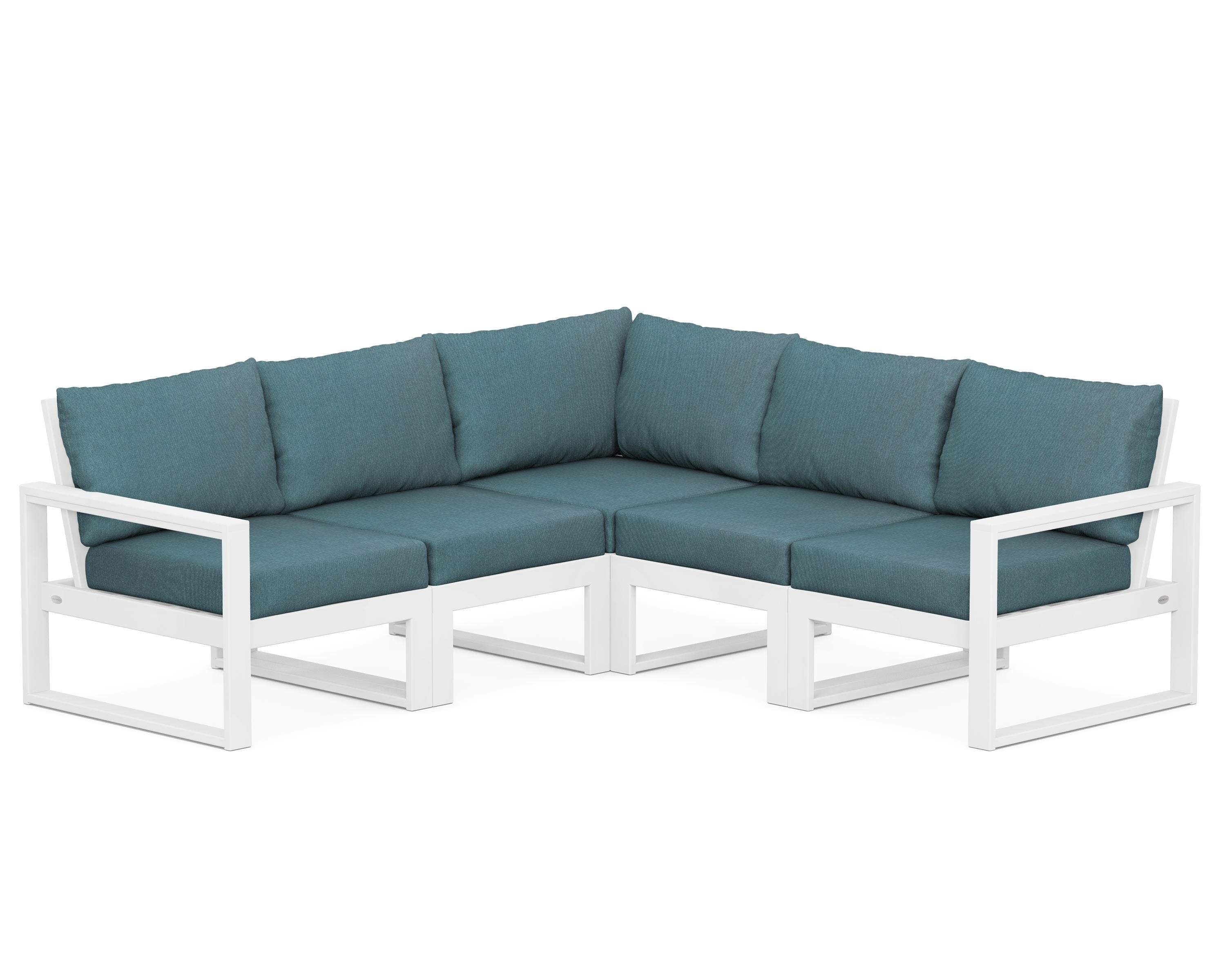 POLYWOOD® EDGE 5-Piece Modular Deep Seating Set in White / Ocean Teal