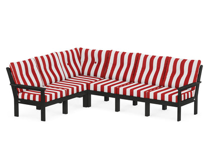 POLYWOOD® Vineyard 6-Piece Sectional in Black / Cabana Stripe Crimson