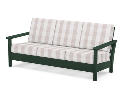 POLYWOOD® Harbour Deep Seating Sofa in Green / Buffalo Plaid Dune Burlap