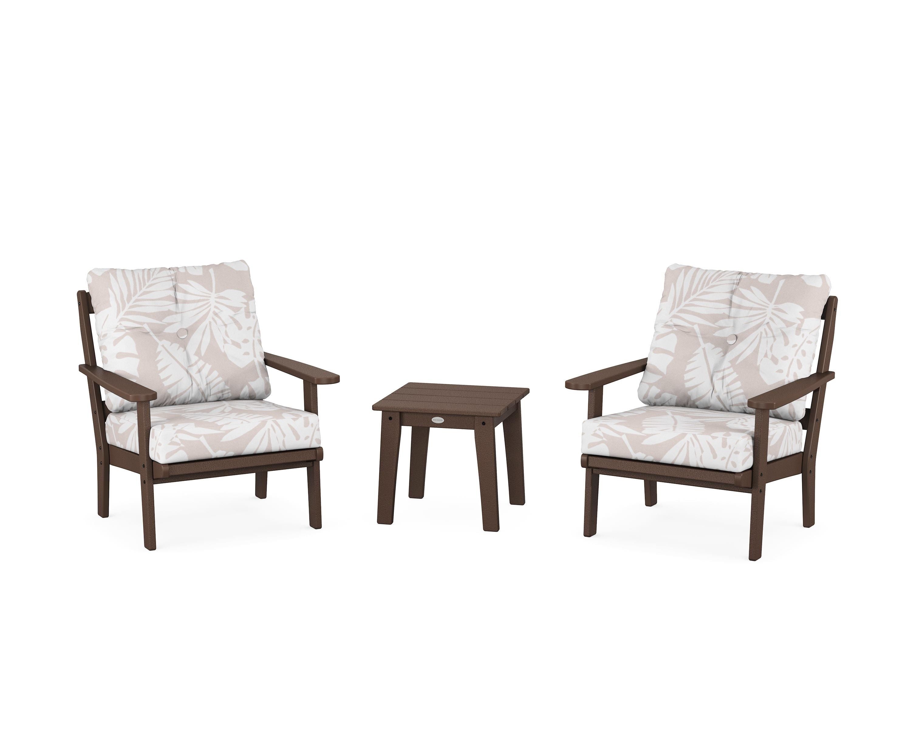 POLYWOOD® Mission 3-Piece Deep Seating Set in Mahogany / Leaf Dune Burlap