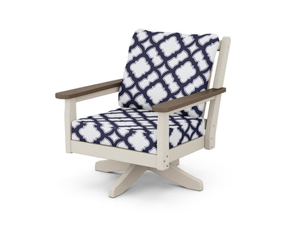 POLYWOOD® Chippendale Deep Seating Swivel Chair in Sand / Kona / Trellis Navy