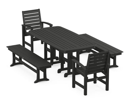 POLYWOOD® Signature 5-Piece Dining Set with Benches in Black