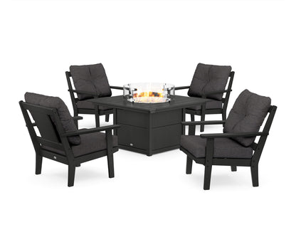 POLYWOOD® Prairie 5-Piece Deep Seating Set with Fire Pit Table in Black / Ash Charcoal