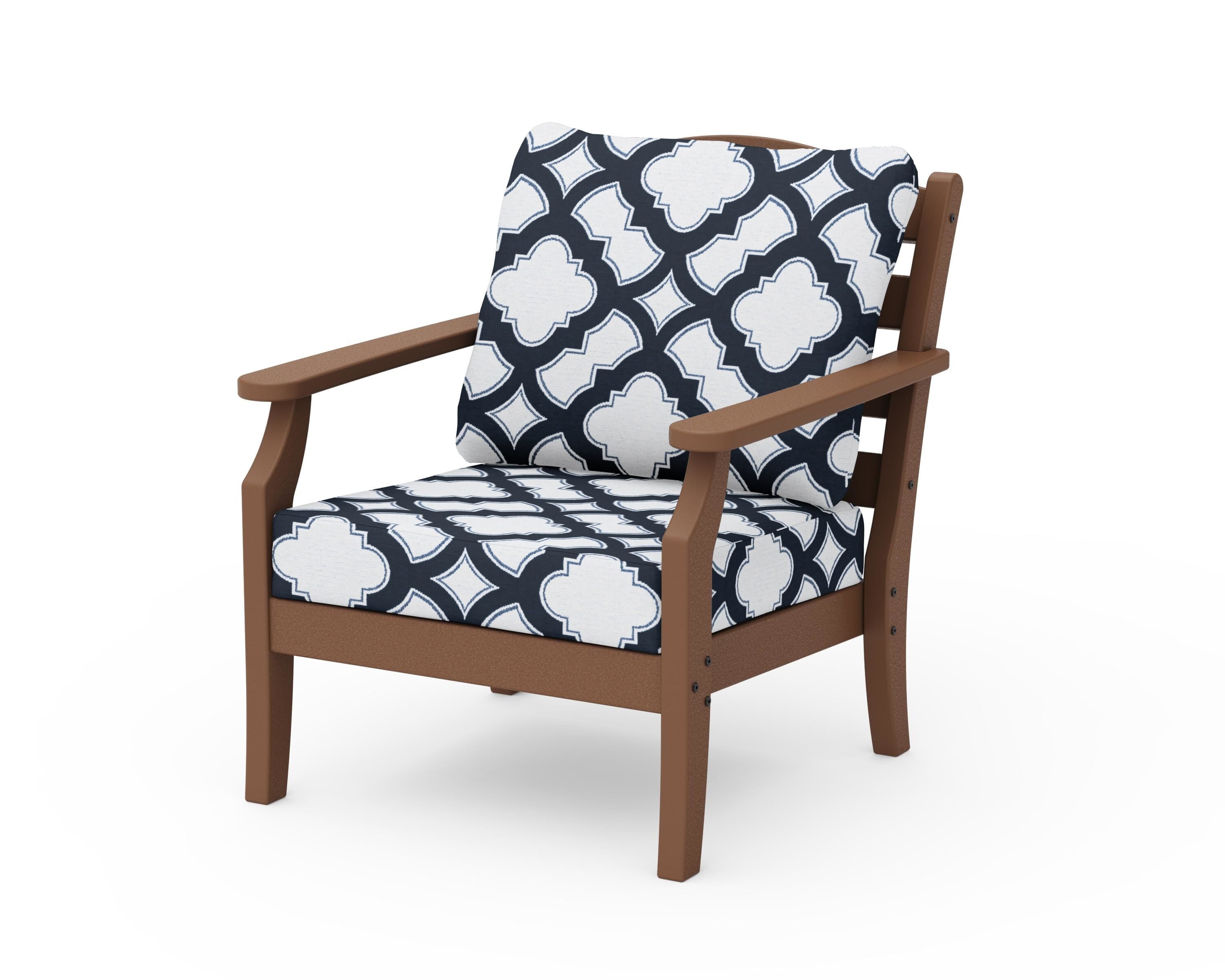 Draper James™ by  POLYWOOD® Savannah Deep Seating Chair in Teak / Trellis Marine Indigo