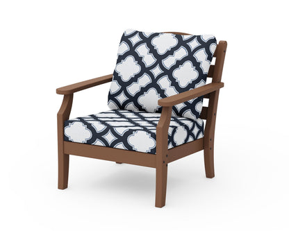 Draper James™ by  POLYWOOD® Savannah Deep Seating Chair in Teak / Trellis Marine Indigo