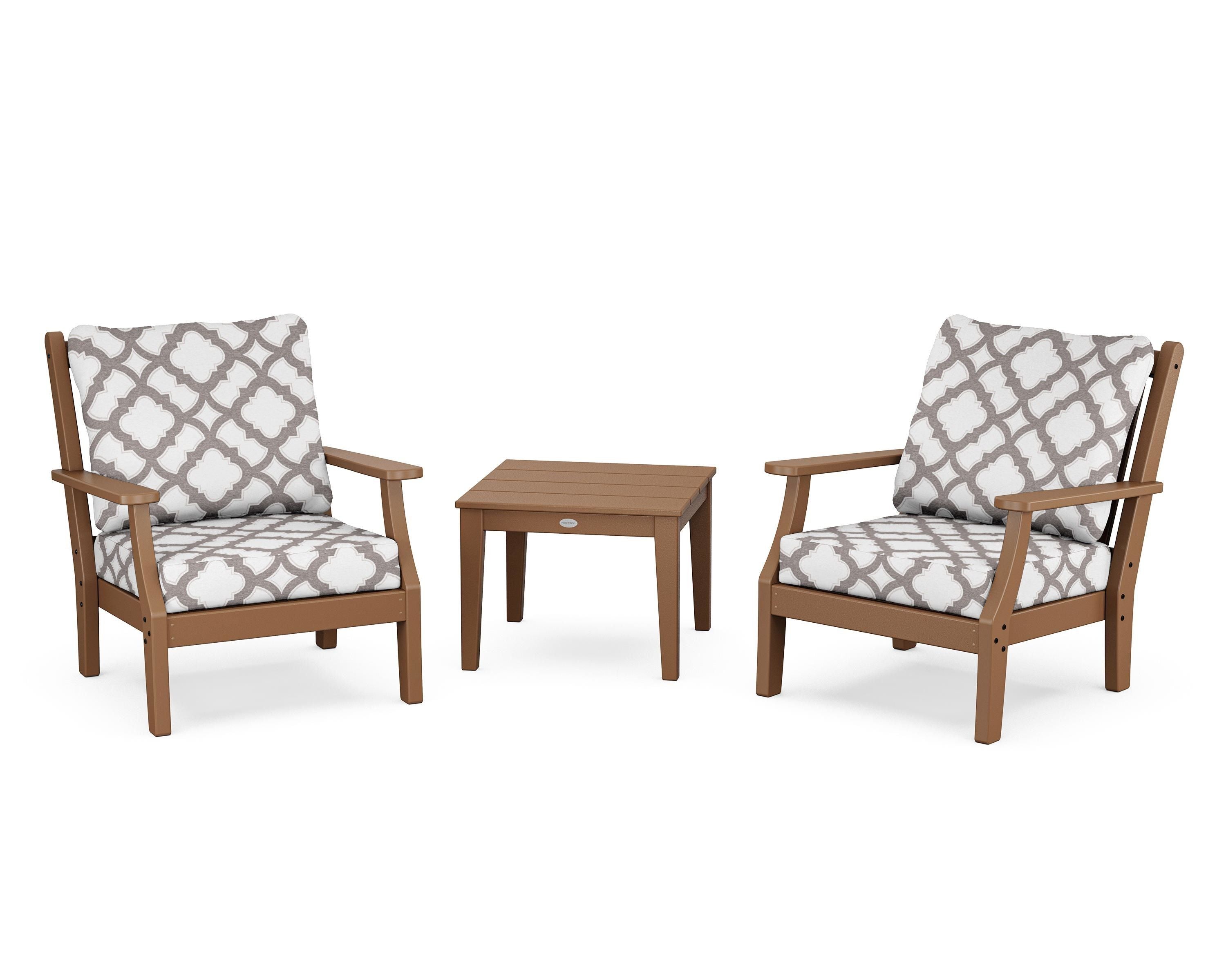 Country Living Wovendale 3-Piece Deep Seating Set in Teak / Trellis Grey Mist