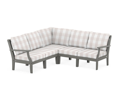 POLYWOOD® Braxton Modular 5-Piece Deep Seating Set in Slate Grey / Buffalo Plaid Dune Burlap