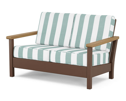 POLYWOOD® Harbour Deep Seating Loveseat in Mahogany / Natural / Cabana Stripe Glacier Spa